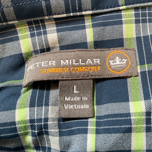Peter Millar Summer Comfort Men’s Button Up Shirt Blue Plaid Long Sleeve Size L - Picture 6 of 8